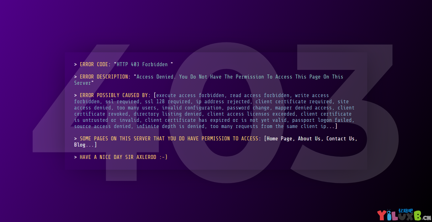 紫色代码403错误页面html源码网赚项目-副业赚钱-互联网创业-资源整合歪妹网赚